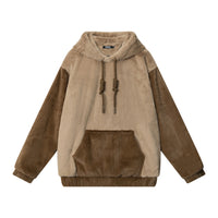 Fleece-lined Thick Color Contrast Patchwork Panda Ears Hooded Sweater