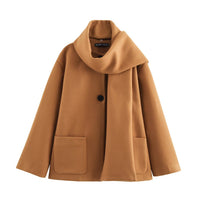 Elegant Blended Textile Scarf Overcoat Coat