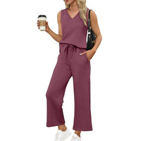V-neck Vest And Casual Pants Set