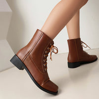 Womens Comfortable Lace-Up Square-Toe Outdoor Motorcycle Boots