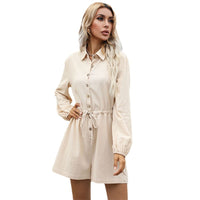 Women's Fashion Casual Solid Color Lapel Drawstring Jumpsuit Shorts