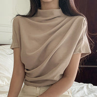 Fashionable Niche Elegant High-End Semi-Neckline Pleated Top For Women