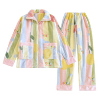 Women's Loose Flannel Fleece-lined Loungewear Suit