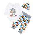 Children's English Print Rainbow Hooded Climbing Suit Three-piece Set