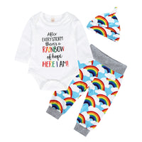 Children's English Print Rainbow Hooded Climbing Suit Three-piece Set