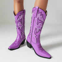 Ancient Chunky Heel Knight Boots Women's Fashionable All-match Embroidered High Boots Women's Shoes