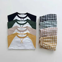 Korean Style Ins Stitching Sleeves Top Plaid Trousers Combination Suit