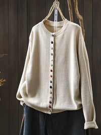 Women's Cotton Knitted Cardigan With Color Buckle Fashion Loose