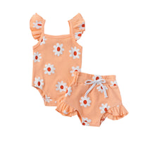Summer Infant Toddler Flower Print Sleeveless Romper Butterfly Baby Bodysuit Shorts Three-piece Set