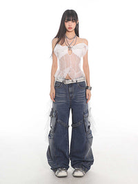 Women's Lace Off-shoulder Ribbon Vest Top