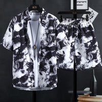 Sanya Travel Hawaii Plus Size Flower Shirt Men's Printed Cropped Pants