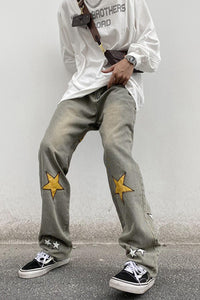 Pentagram Embroidered Straight-leg Loose-fitting Jeans Trousers