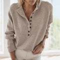 Loose Collar Decorated With Buttons Raglan Sleeve Knitted Pullover Women's Plus Size Sweater