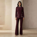 Fitted-waist Long-sleeve Jacket And Wide-leg Pants Two-piece Set For Women