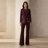 Fitted-waist Long-sleeve Jacket And Wide-leg Pants Two-piece Set For Women