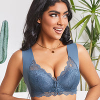 Large Size Push Up Front Buckle Fixed Cup Lace Vest Bra