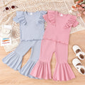 Sweet Leisure Solid Color Short Sleeve Bell-bottom Pants Comfortable Suit