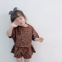 Short-sleeved Shorts Girls Treasure Leopard Print Two-piece Western Style