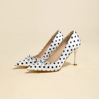 Fairy Style Pointed Toe Polka Dot Gentle Pumps For Women, French Style Soft Sole Stiletto High Heels Perfect With Dresses