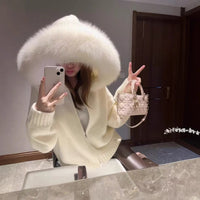 Vintage Knitted Cardigan Long Sleeve Fur Collar Coat
