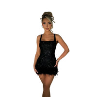Fashionable Womens Sequin And Feather Suspender Dress