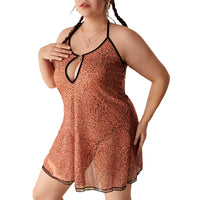 Underwear Hollow Out Nightdress Leopard Pattern Wild Mesh Dress