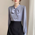Lace-up Bow Business Wear Solid Color Bottoming Long Sleeve Shirt