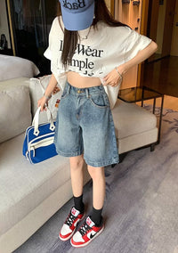 Retro Women's Elastic Waist Summer Denim Shorts