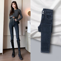 Women's High-waisted Jeans Are Thinner And Taller With Tight Elastic Feet