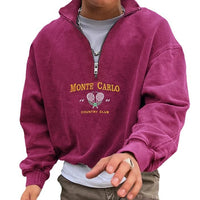 Autumn And Winter Vintage Letter Print Zipper Half-open Collar Pullover Sports Sweater