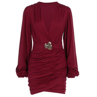 Sexy V-neck Pleated Stretch Short Skirt