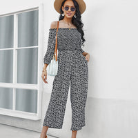 Wide Leg Pants Print Jumpsuit One Shoulder Top