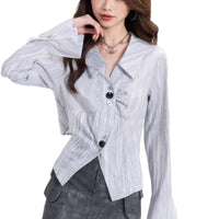 Bell Sleeve Lapel Long Sleeve Shirt Women's Spring French Chic