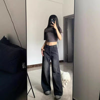 Washed Jeans Plus Size High Waist Loose Straight Wide Leg Pants