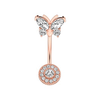 Upper Butterfly And Lower Round Zircon Belly Button Ring
