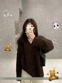 Loose V-neck Sweater Female Thickened Sweater