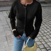 Womens Casual Retro Solid-Color Sweater Cardigan