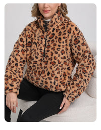 Fashionable Lambswool Fleece Leopard-Print Jacket Fleece Sweater Hoodie