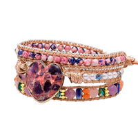 Heart-shaped Red Color-blocked Stone Bracelet With Rain Flower Stone Beads
