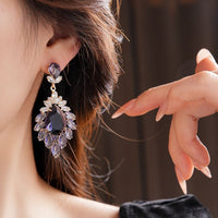 Mid-ancient Vintage Purple Flower Stud Earrings Retro High Sense