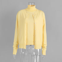 Womens Turtleneck Sleeveless Base Layer Top Sweater Cardigan Set