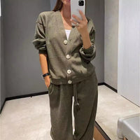 Casual And Comfortable Jacket Cardigan And Sweatpants Set