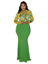 Shirt-collar Printed Sheath Mermaid Dress