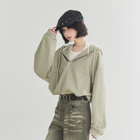 Drawstring At Hem Cropped Hoodie Women's Loose Top