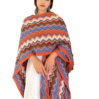 New Wave Pattern Geometric Long Beard Thickened Knitting Slit Travel Scenic Spot Warm Ethnic Style Shawl