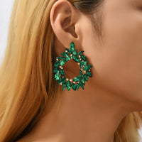 Crystal Wreath Stud Earrings For Women Sparkly Rhinestone Statement Floral Multicolor Jewelry Party Wedding Bridal Prom