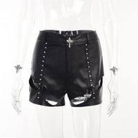 Women's European And American Leather Cutout Tight Shorts