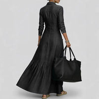 Street-style Vintage-collar Chic Denim High-end And Fashionable Fitted-waist Maxi Dress