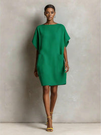 Round-neck Dress With Rolled-up Cuffs