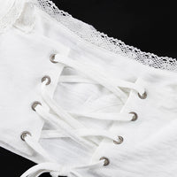 Square Neck Tie-up Lace-trimmed Crop Shirt